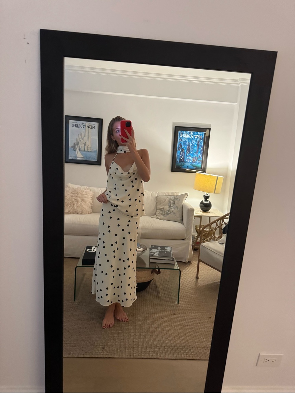 Isalis Polka Dot Satin Slip Dress - Cream/Black